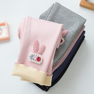 女童加绒裤子春秋薄绒外穿宝宝一体绒打底裤早春绒裤幼儿保暖长裤