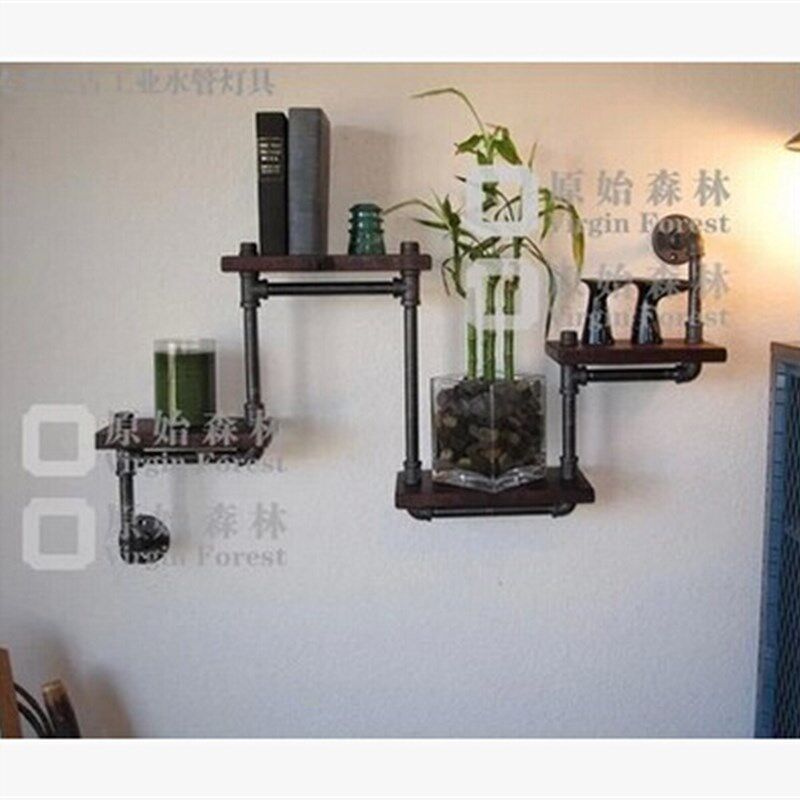 工业水管铁艺木板厚实书架 展示架 花架陈列柜展示柜搁物架 复古