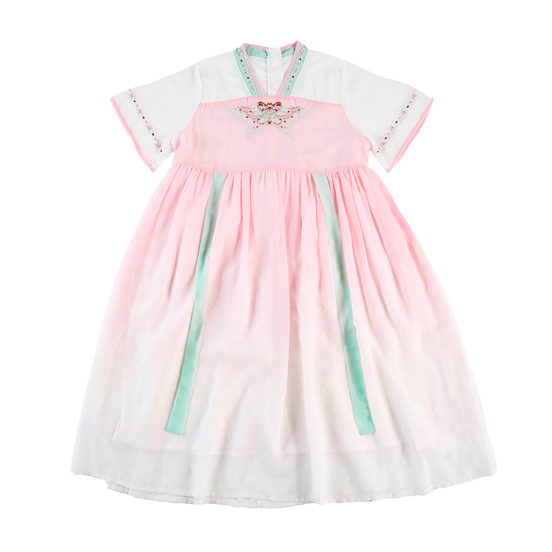 胖女童汉服儿童夏季加肥加大中国风复古裙子中大童长裙短袖连衣裙