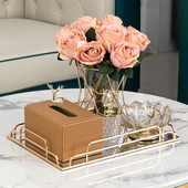 轻奢高级家用皮革面纸盒客厅餐桌售楼处前台纸巾盒糖果盘套装 摆设