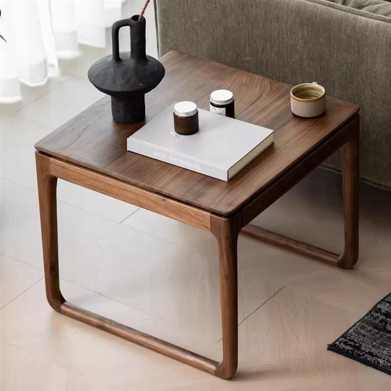 北美黑胡桃木实木茶几日式沙发边几正方形简约现代北欧樱桃木角几