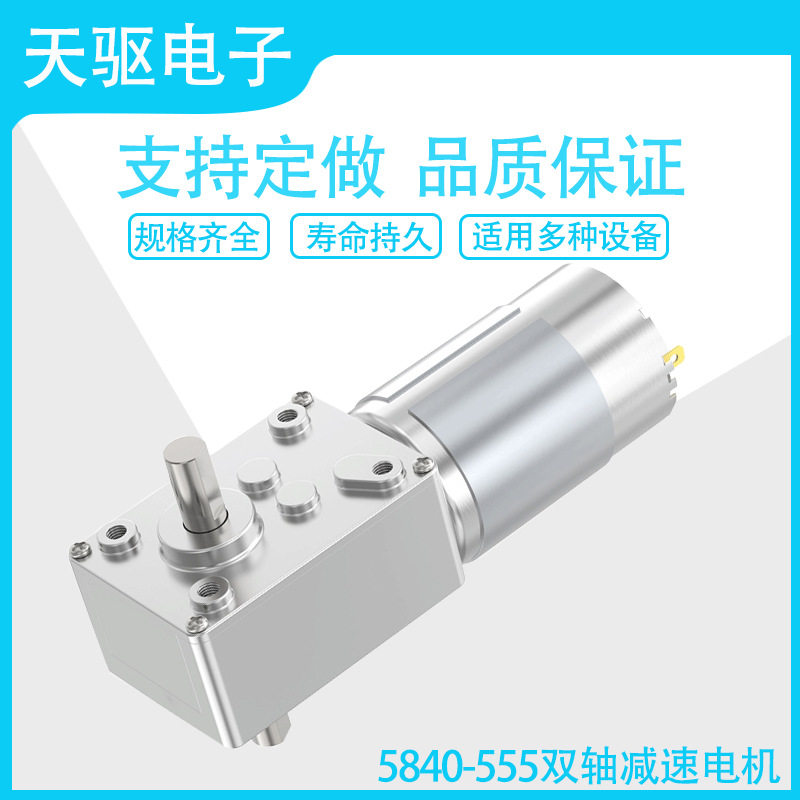 5840-555双轴蜗轮蜗杆直流减速电机12V24V低速调速金属齿轮马达