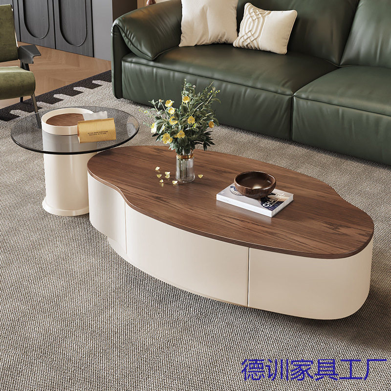 轻奢胡桃木色芒果异形茶几客厅小户型家用中古风茶桌现代高级组合