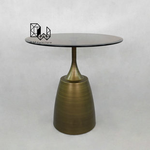 轻奢不锈钢青古铜油漆茶玻圆形茶几 客厅酒店KTV仿古陶瓷设计边几