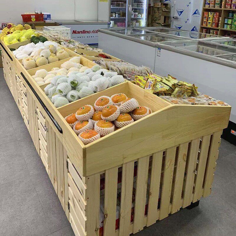 木质超市货架水果架子便利店展柜蔬菜展示架果蔬展示架中岛展示柜