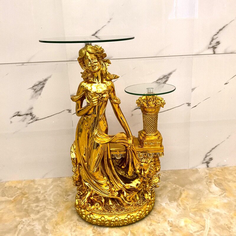 欧式落地摆件花架花几西洋美少女客厅电视柜沙发旁边电镀金酒店