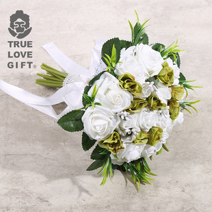 新款新娘手捧花森系玫瑰绢花韩式仿真鲜花白色手捧花婚礼新娘捧花