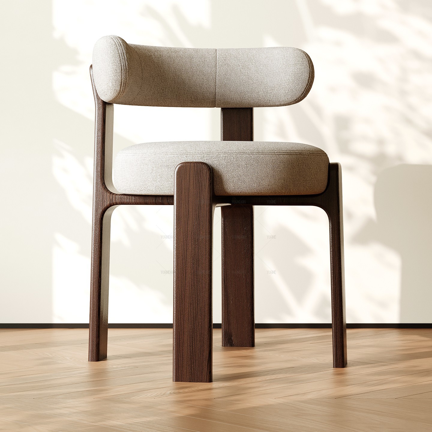 中古风家用靠背化妆椅子现代简约实木餐桌椅白蜡木软包胡桃色梳妆