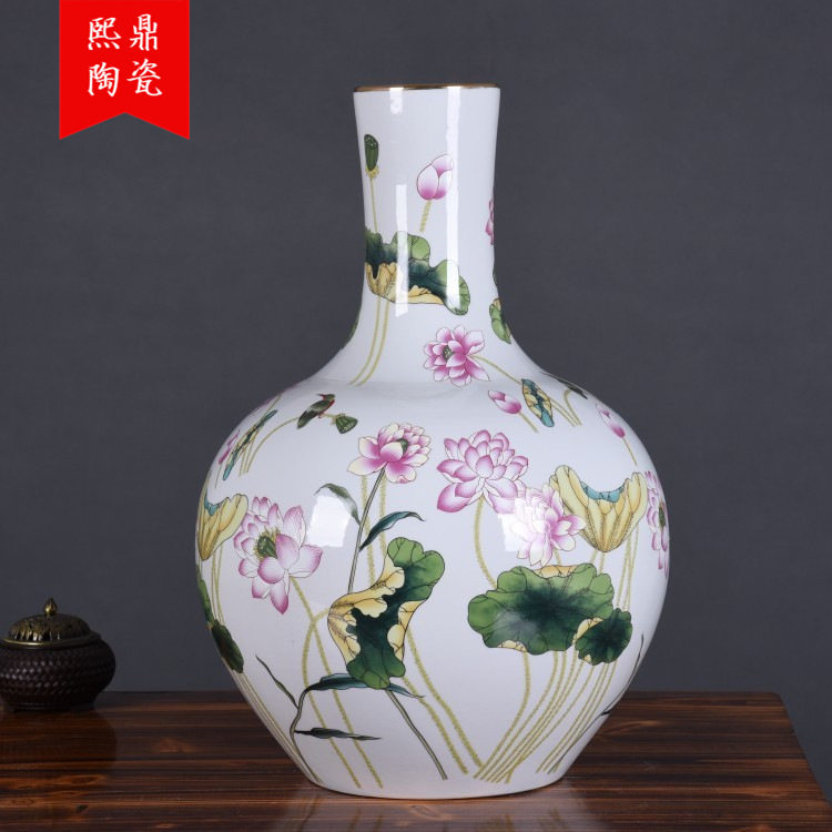 装饰品陶瓷摆件大号描金天球瓶落地花瓶装饰柜台室内软装花瓶花插