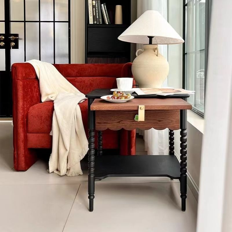 法式复古客厅边几沙发角几美式实木床头柜储物柜全实木家具床边柜