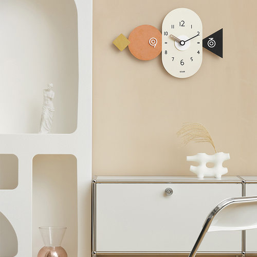 wozoom屋准免打孔钟表挂钟客厅现代奶油风创意时钟时尚家用挂墙
