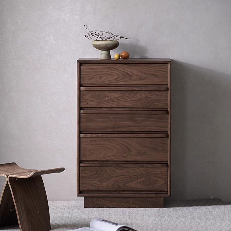 北美黑胡桃木实木五斗柜主卧抽屉柜客厅立柜靠墙沙发边柜中古柜