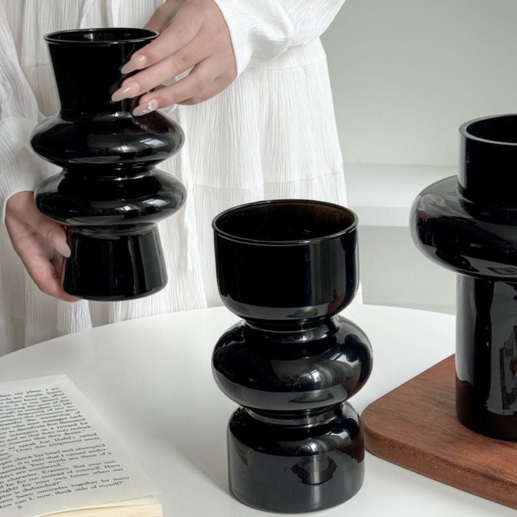 黑色花瓶轻奢小众感客厅插花ins风复古玻璃中古水培创意摆D&,电子元器件市场,电线扎带/束线带,淘宝优惠券,粉丝福利购,淘宝优惠卷