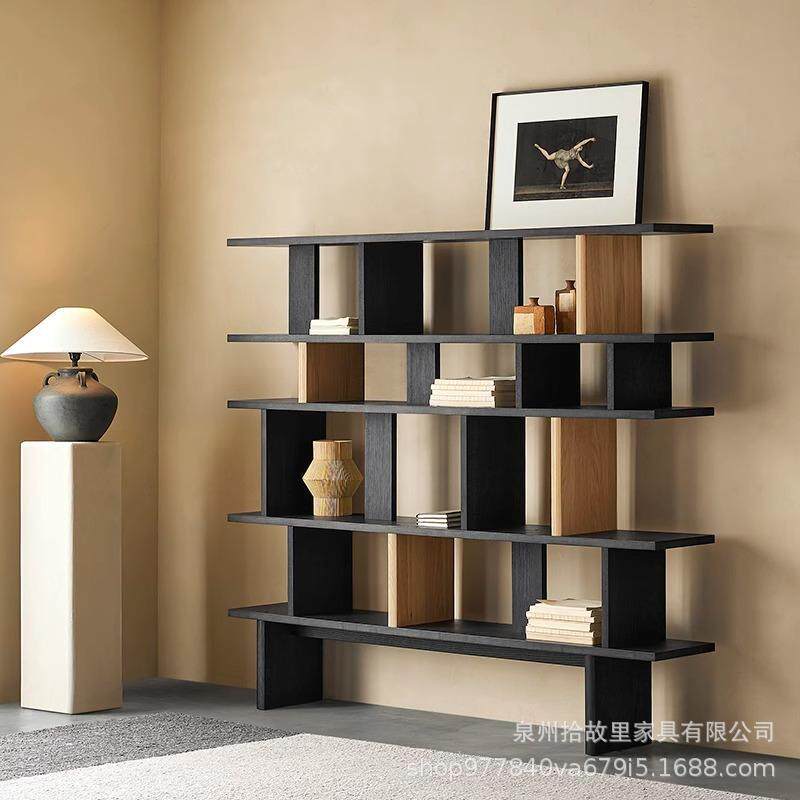 北欧复古设计师实木书架落地展示架家用民宿主题酒店收纳高端书柜