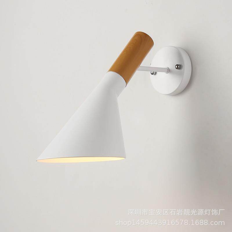 现代简约铁艺木纹柄白色灯罩墙壁灯过道走廊大厅创意壁灯现货