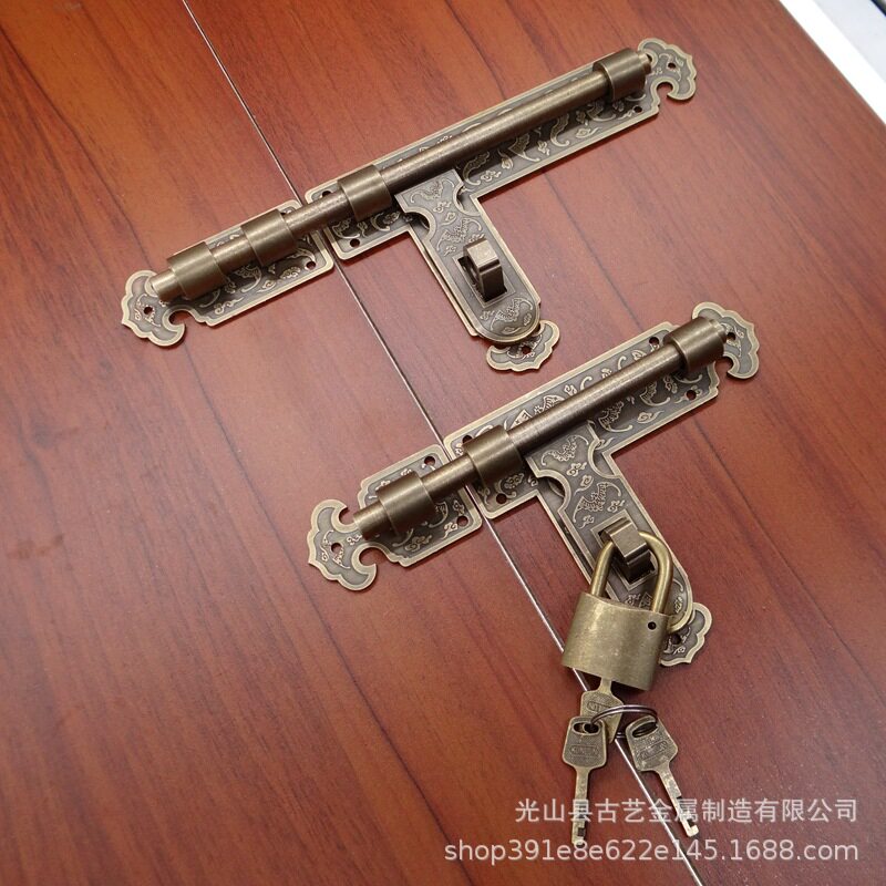 中式仿古纯铜花格门插销