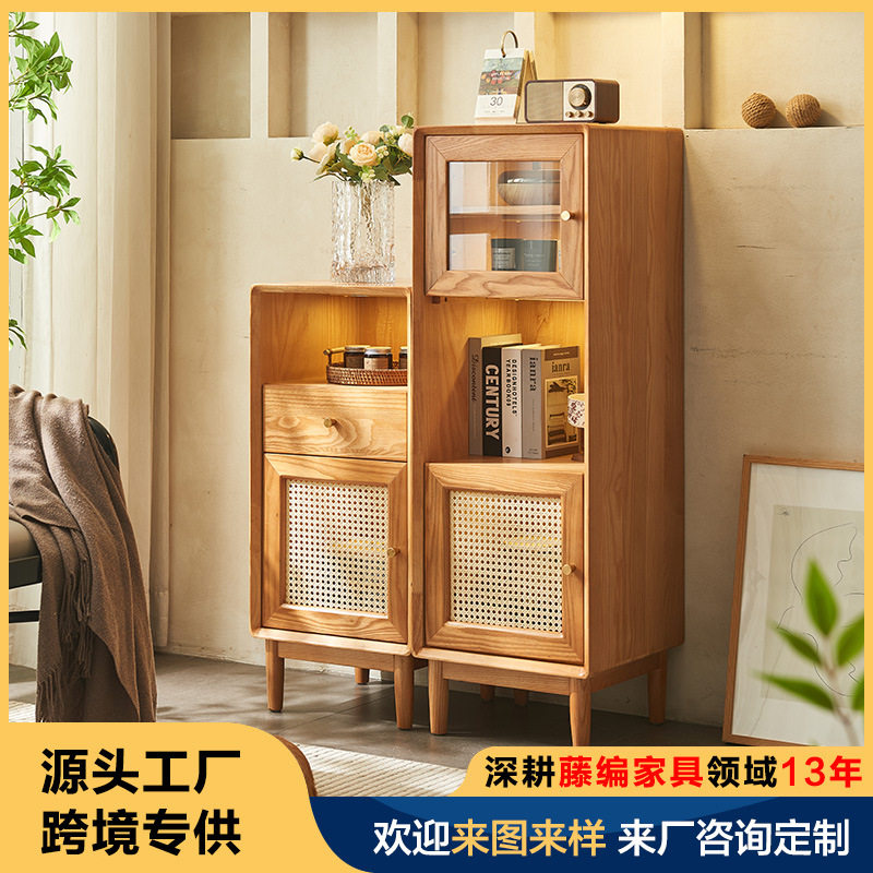 北欧藤编实木酒柜餐边柜玄关