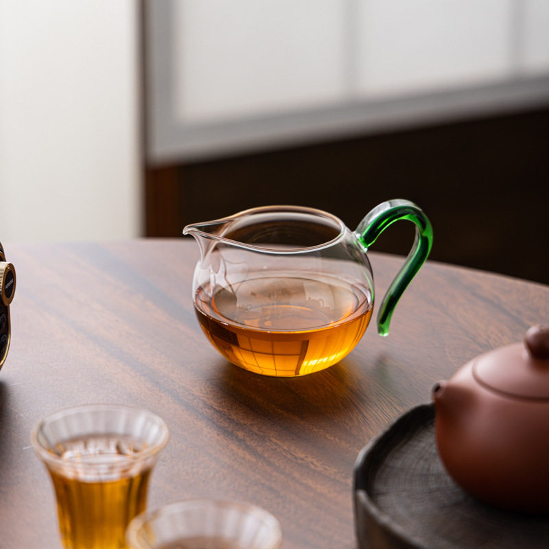 高硼硅圆满带把公道杯耐高温加厚玻璃茶漏泡茶器防烫茶海分茶器