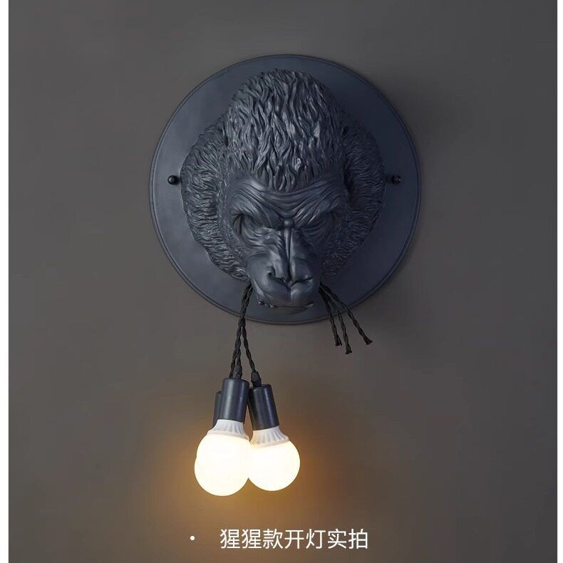 北欧动物头树脂壁灯客厅餐厅书房卧室个性创意设计师过道墙壁灯猩