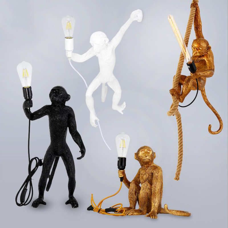 外销出口猴子吊灯动物麻绳创意个性壁灯台灯落地灯餐厅网咖树脂灯