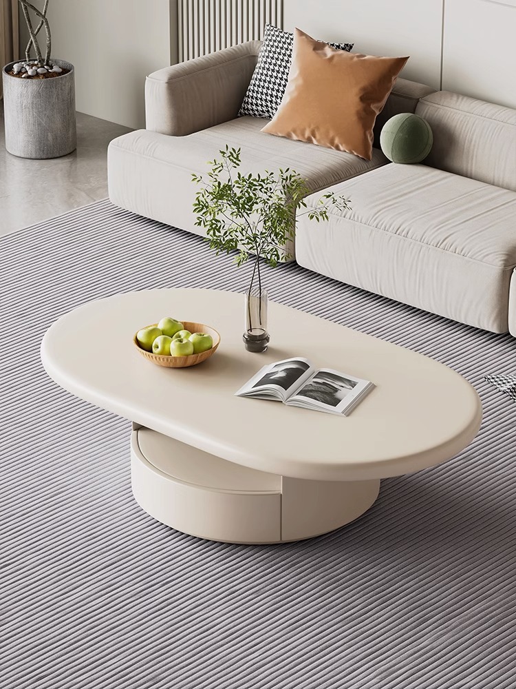 法式奶油风岩板子母云朵茶几椭圆形现代简约小户型客厅家用ins风