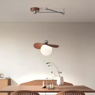法式中古餐厅吊灯日式摇臂高级感餐桌吧台灯复古胡桃木纹饭桌吊灯