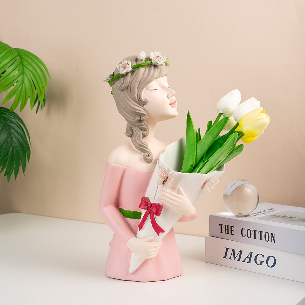北欧创意女孩插花装饰品花瓶树脂工艺品摆件家居客厅桌面轻奢花盆,电子元器件市场,电线扎带/束线带,淘宝优惠券,粉丝福利购,淘宝优惠卷