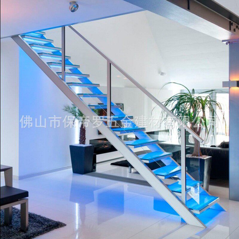 保帝罗新款潮流简约直线直梁LED发光玻璃楼梯扶手护栏栏杆玻璃