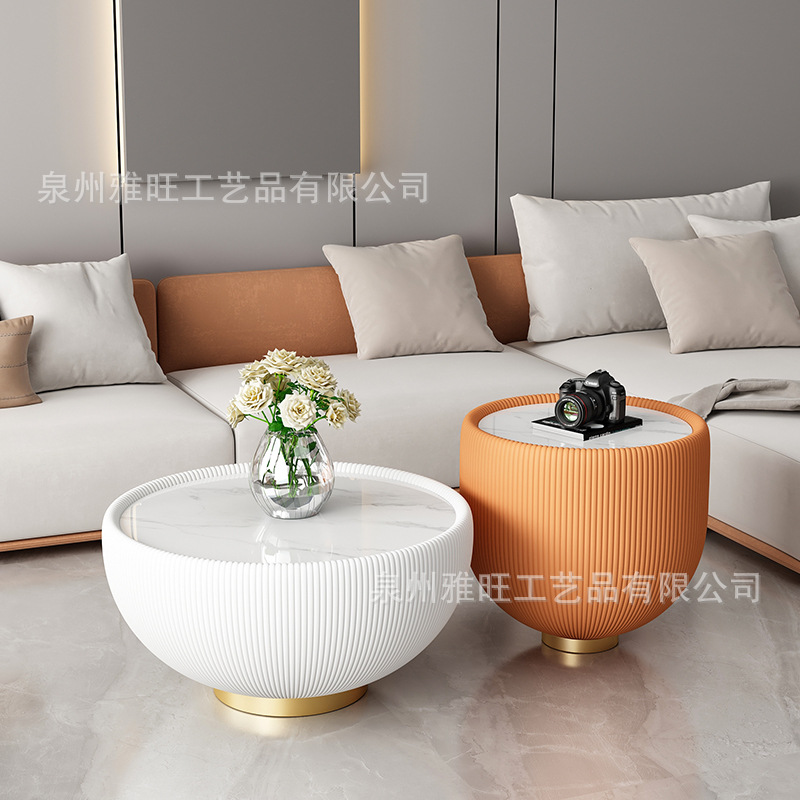 简约大理石轻奢茶几小户型客厅网红ins铁艺圆形组合带抽屉ins风