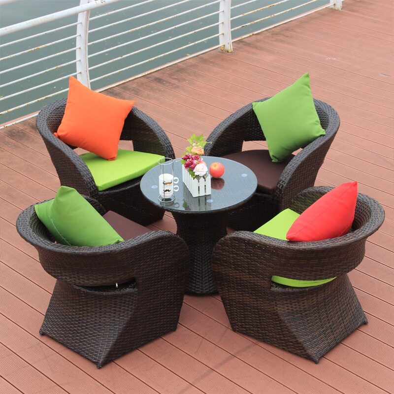 户外藤编铁艺桌椅套装