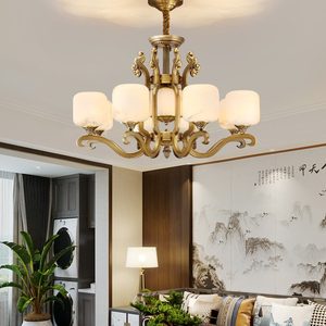 帝皇城天然云石吊灯中式灯具全铜吊灯奢华楼梯走廊过道灯饰8006