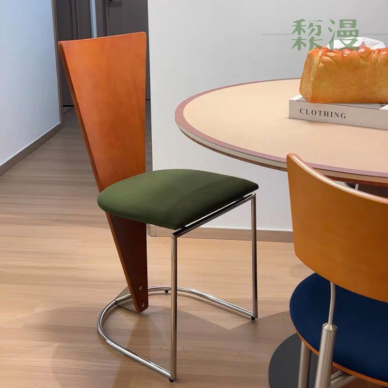 中古复古实木餐椅家用高靠背餐桌椅咖啡厅创意金属复古设计师椅子