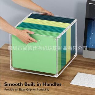 文件管理器箱亚克力透明盒带手柄箱清晰的文件盒组织者A4文件夹