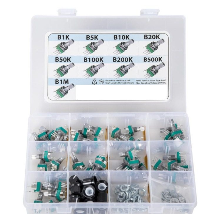 45件小型板载PCB 电位器分类9个值1K5K10K20K50K200K500K1M15mm轴