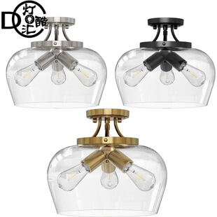 美式农舍嵌入式玻璃天花灯现代简约风餐厅书房卧室110v三头吸顶灯