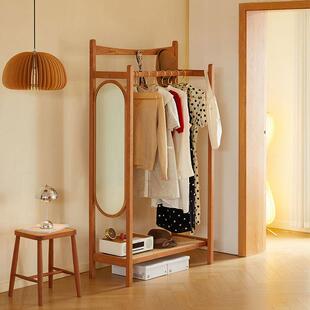 北欧全实木衣帽架落地卧室樱桃木客厅镜子家用玄关极简衣架挂衣架