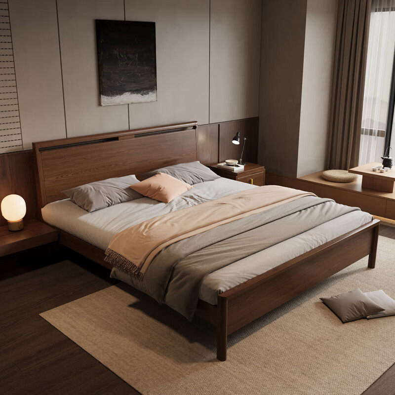 白蜡木全实木床简约现代1.5米单人1米8主卧双人床家用原木储物床
