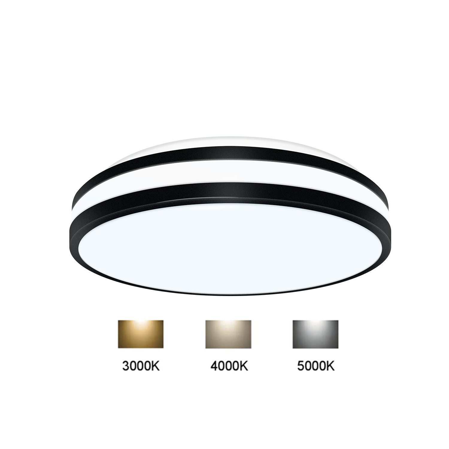 12寸黑白相间双圈吸顶灯公寓三色温LED鼓形室内装饰灯低频闪