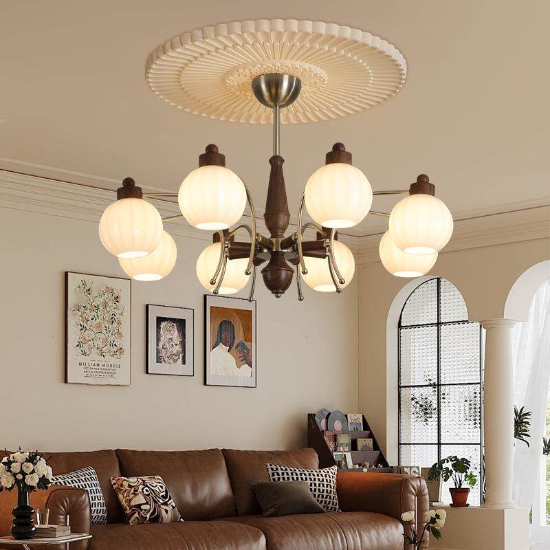 法式中古风客厅吊灯2026新款大厅主灯美式复古实木高级感餐厅灯具