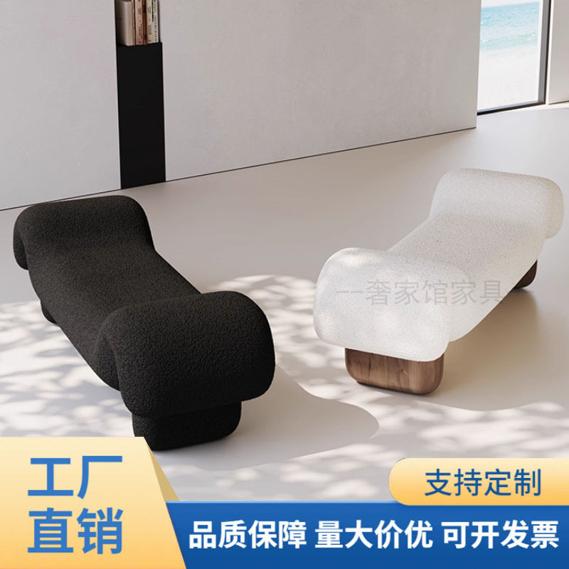 中古复古实木布艺创意换鞋凳
