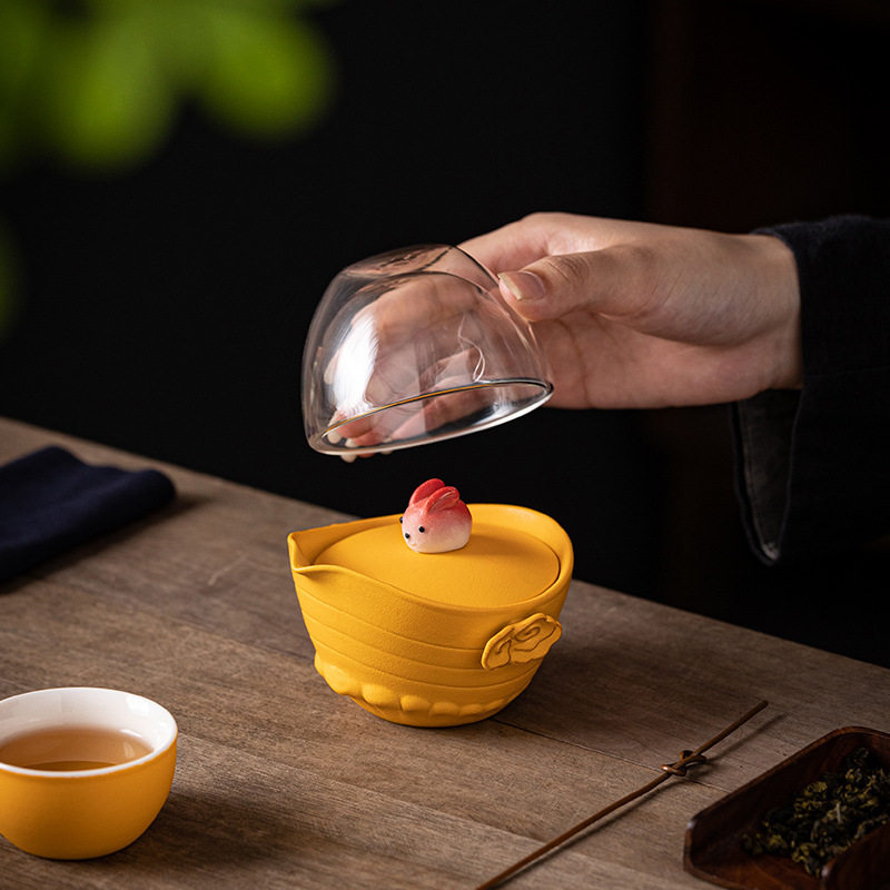 创意兔子旅行茶具快客杯一壶二杯户外随身便携式茶具套装玉兔奔月