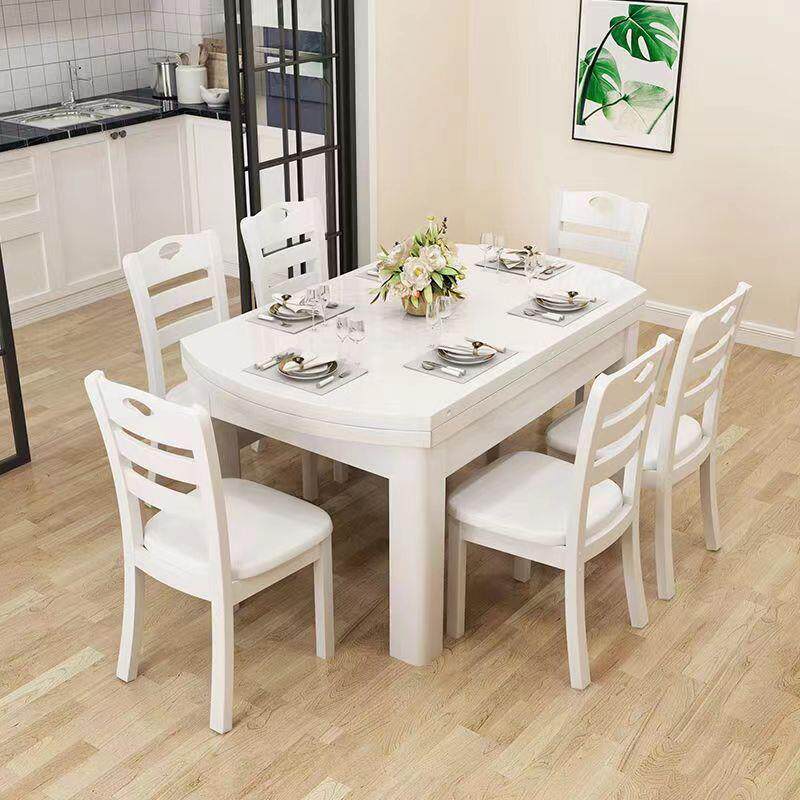 全实木餐桌椅组合餐桌家用伸缩折叠现代简约吃饭桌小户型可变圆桌