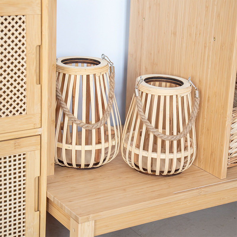 厂家直发竹编灯笼节庆用品摄影道具蜡烛台风灯装饰带提手灯罩饰品