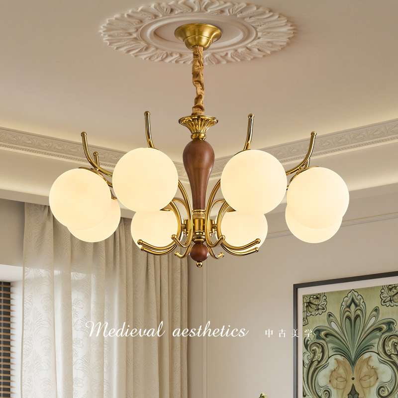 法式中古风客厅灯卧室高级感魔豆吊灯美式复古主卧室氛围护眼灯具
