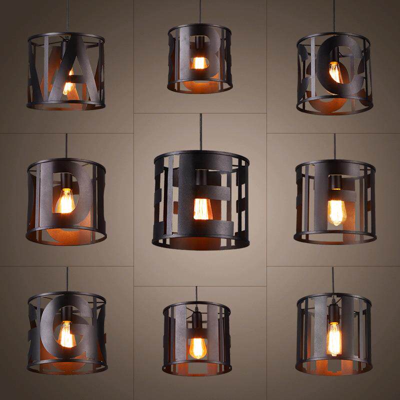 loft工业风餐厅吧台高温烤漆英文字母创意吊灯复古怀旧楼梯走廊灯