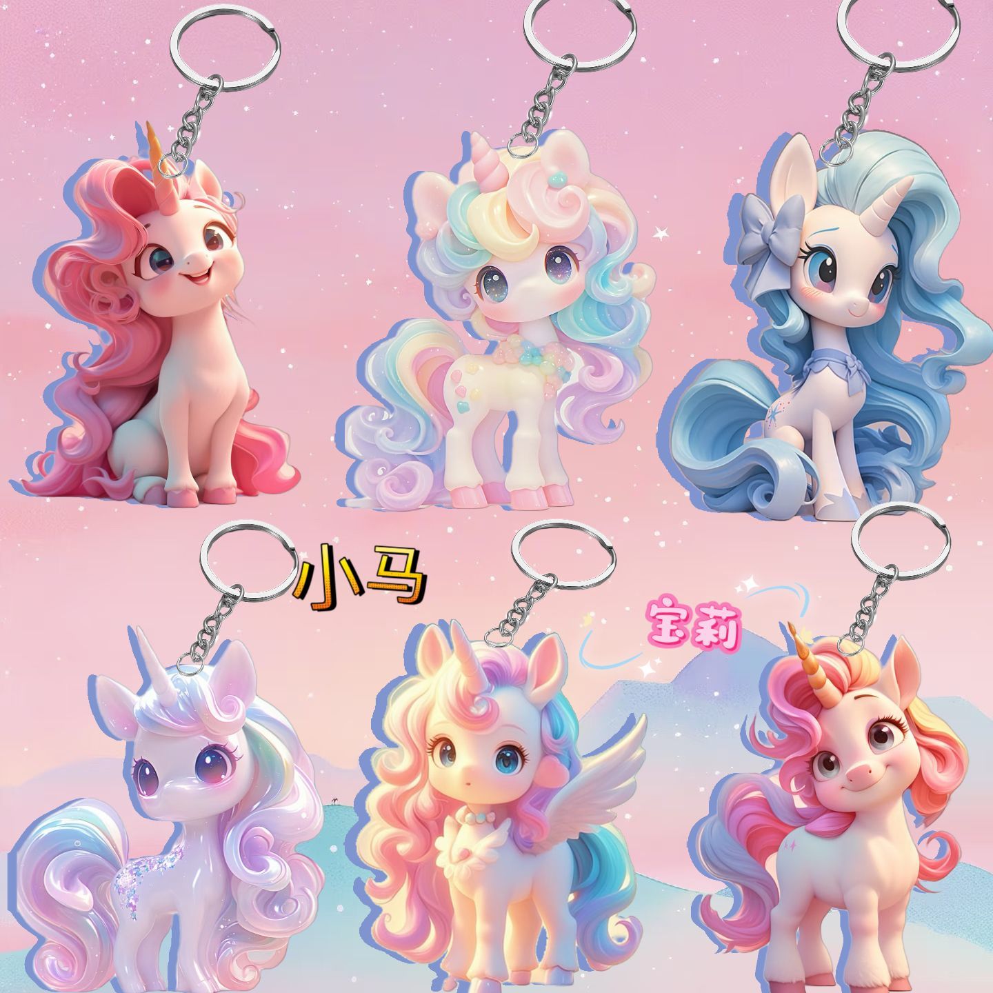新款可爱小马宝莉铃铛钥匙扣亚克力书包挂件高颜值少女心卡通饰品
