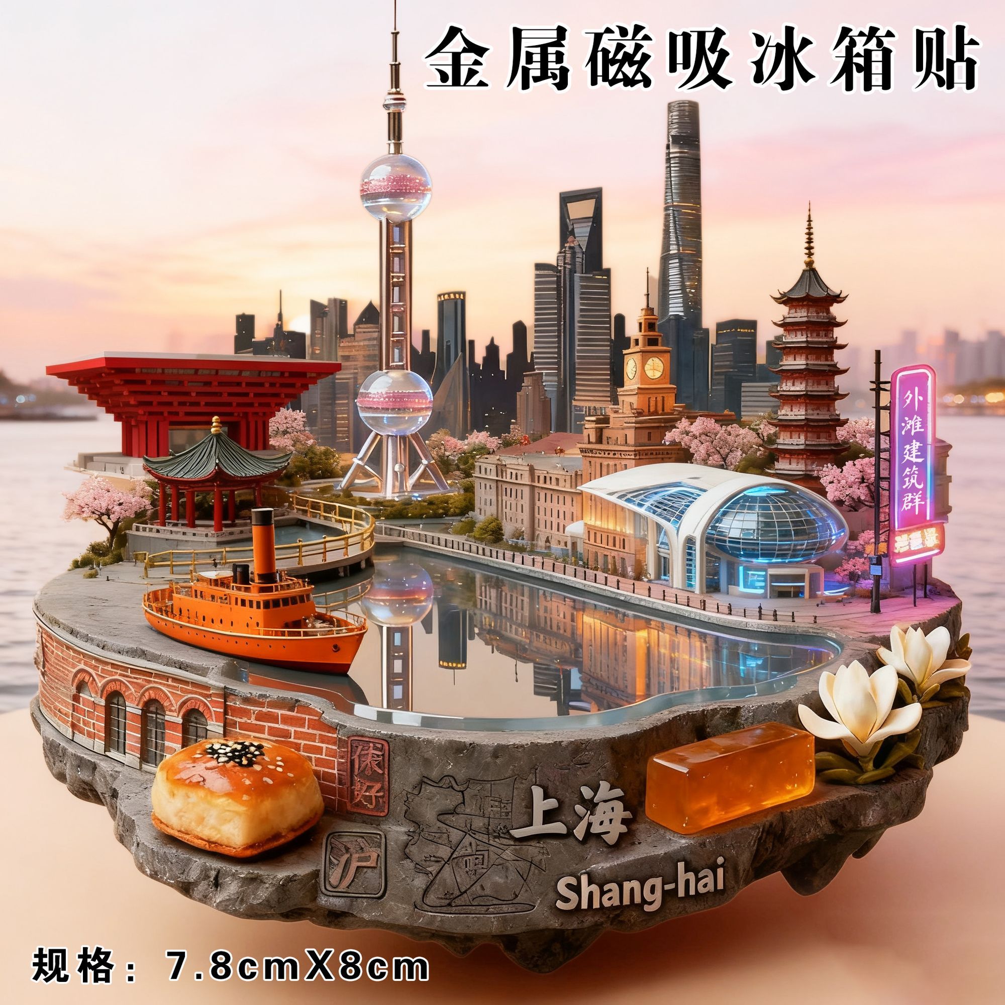上海外滩冰箱贴东方明珠外滩磁吸金属旅游纪念品城市地标伴手礼
