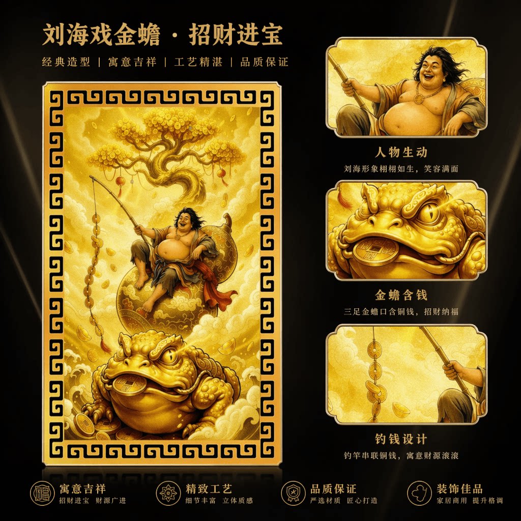 臻品手作.西北财神刘海戏金蟾招财进宝随身汽车内饰卡片