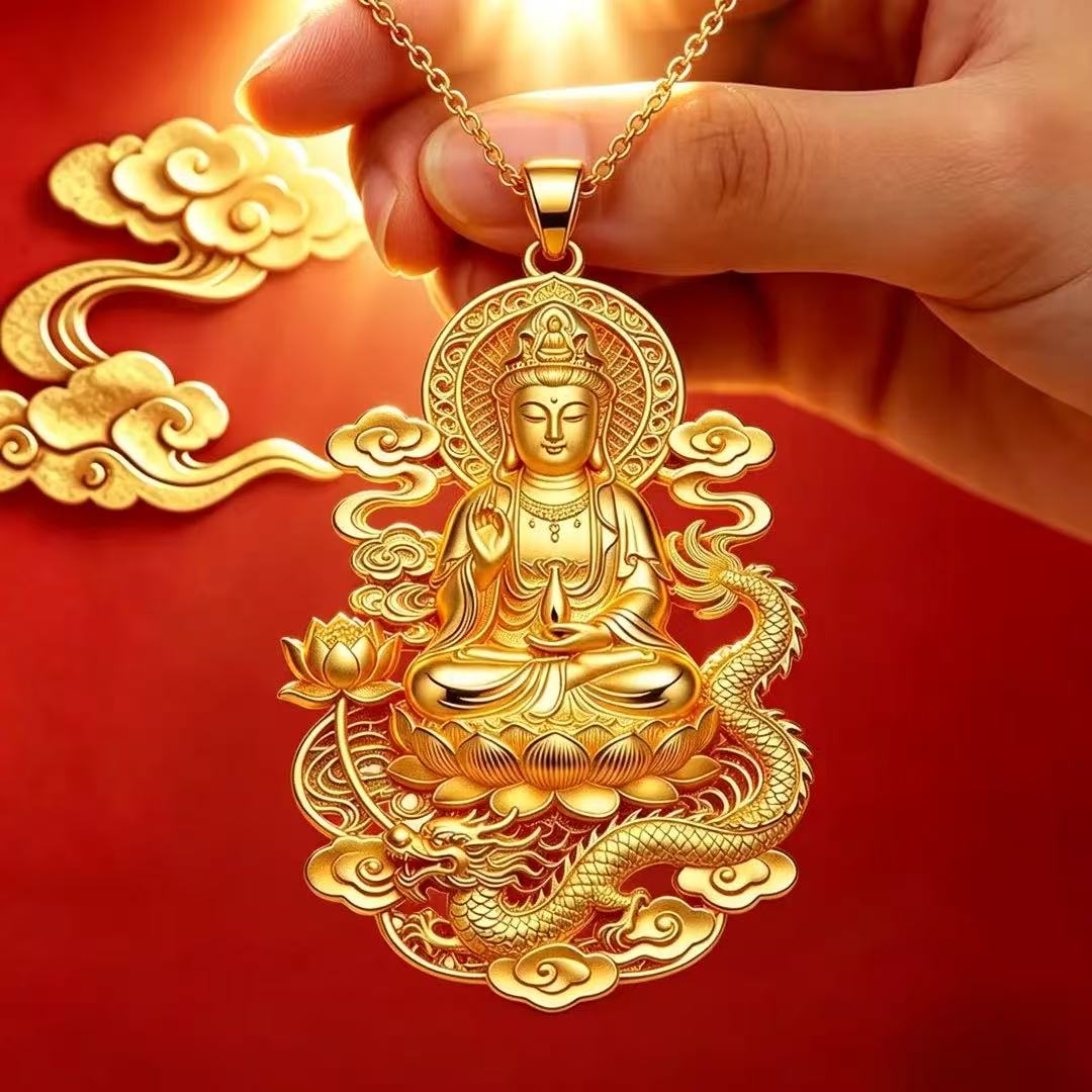 合金吊坠 【师傅推荐】中国风龙牌观音佛头挂件平安扣吊坠项链
