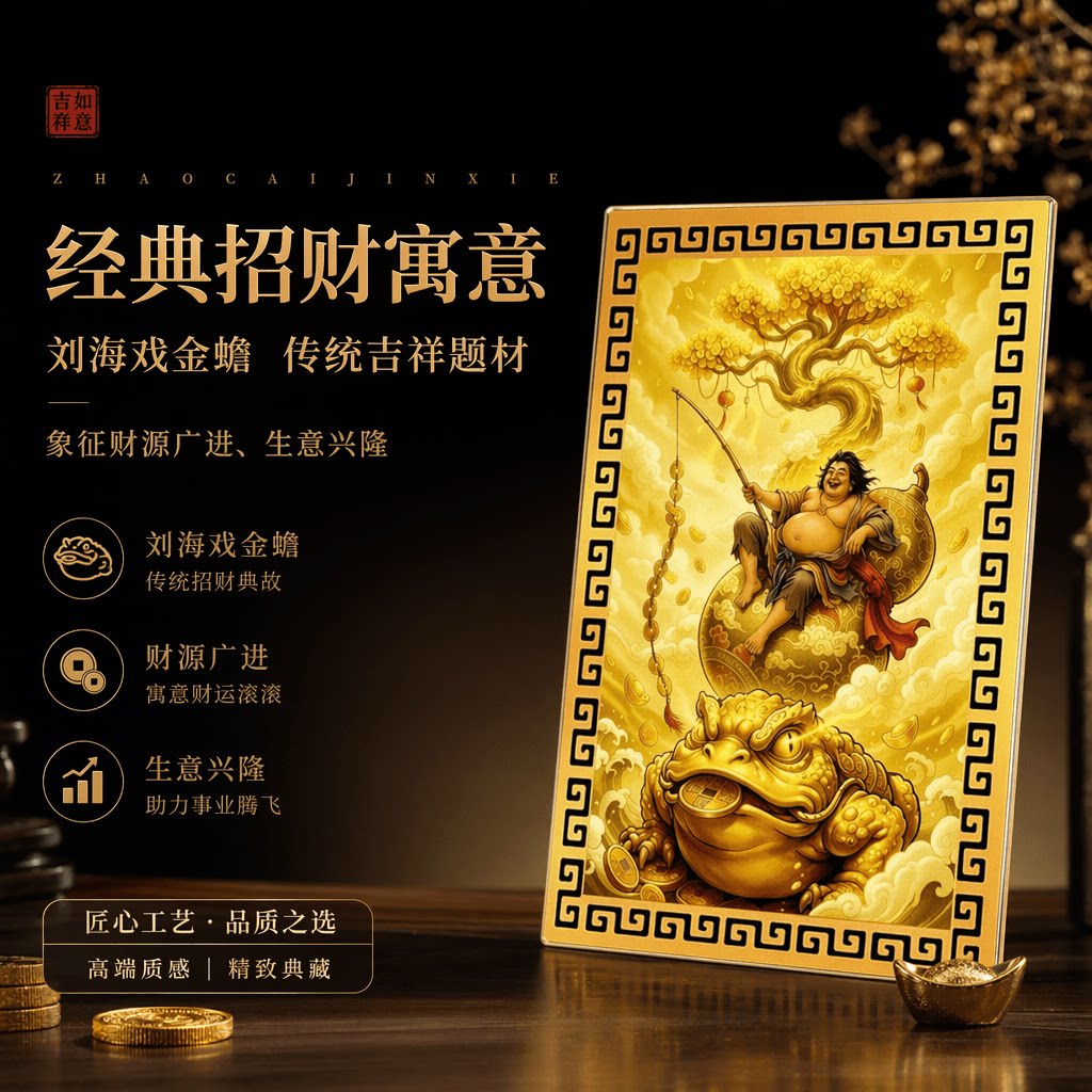 臻品手作.西北财神刘海戏金蟾招财进宝随身汽车内饰卡片